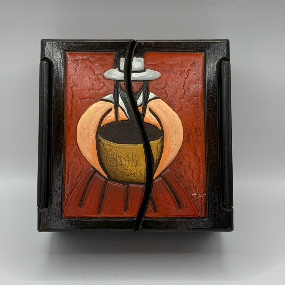 Decorative Hand Carved Painted From Peru Vintage 2010 Person Wooden Box